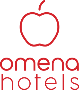 Omenahotels-hotelliketjun punavalkoinen logo