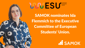 SAMOK nominates Ida Flemmich to the Executive Committee of European Students' Union.